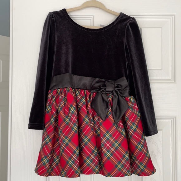 Girls 2T holiday dress, black velvet red plaid